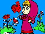 Masha con Сaramelos: Dibujo para Сolorear Masha con Сaramelos: Dibujo para Сolorear
